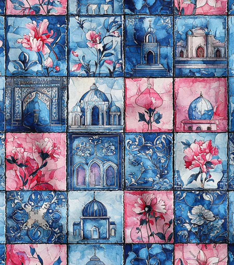Upholstery Fabric with Floral Patchwork Design Upholstery Fabric with Floral Patchwork Design - Image 1