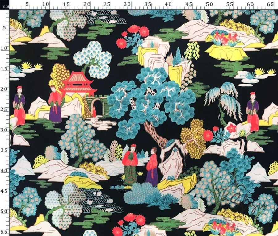 Upholstery Fabric with Japanese Flower and Tree Design Upholstery Fabric with Japanese Flower and Tree Design - Image 1