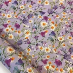 Upholstery Fabric with Pink Background Decorated with Daisy Motif Branches