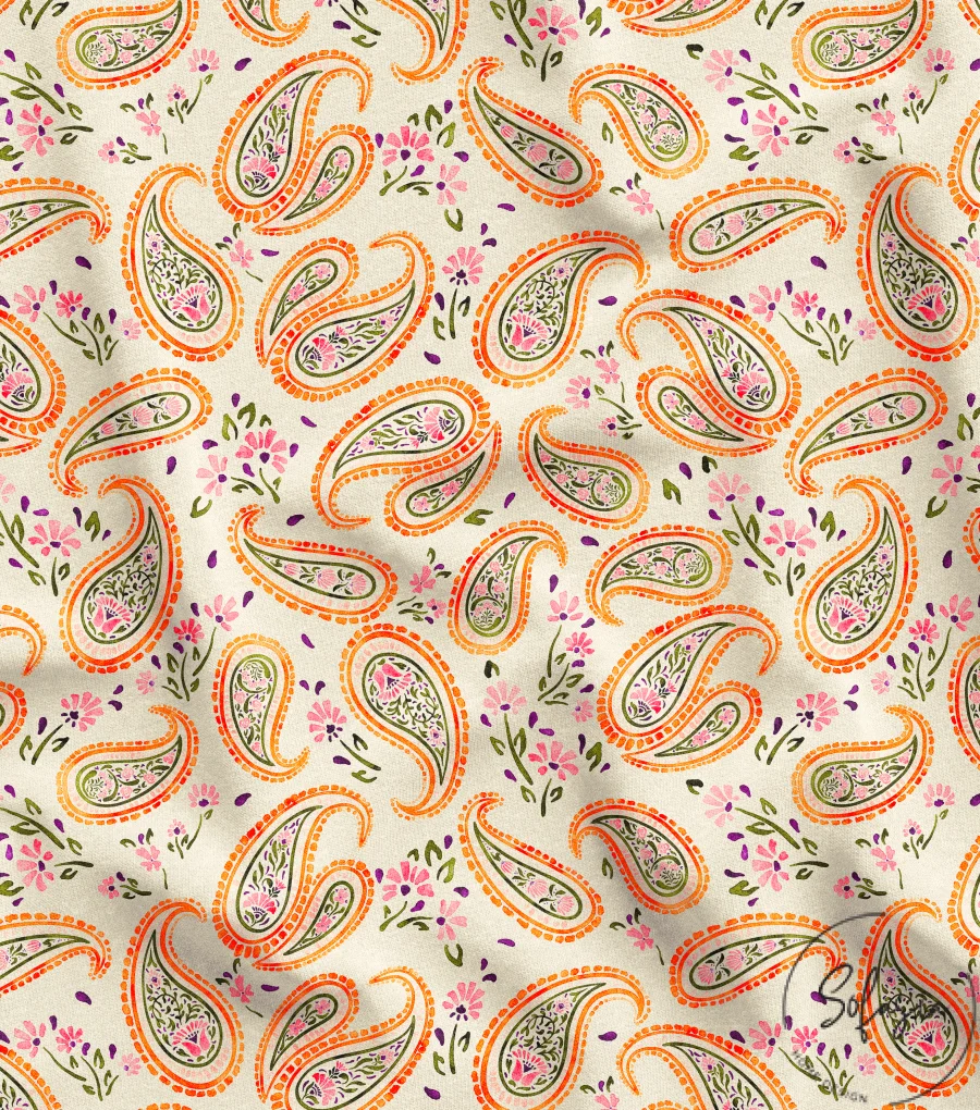 Upholstery Ikat Fabric with Floral and Paisley Design Upholstery Ikat Fabric with Floral and Paisley Design - Image 1