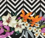 Black and White Zigzag Fabric with Purple Floral Tropical Pattern - Image 4