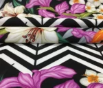 Black and White Zigzag Fabric with Purple Floral Tropical Pattern - Image 5