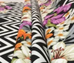 Black and White Zigzag Fabric with Purple Floral Tropical Pattern - Image 6