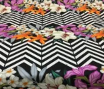 Black and White Zigzag Fabric with Purple Floral Tropical Pattern - Image 8