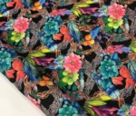 Black Upholstery and Drapery Fabric with Colorful Flowers Pattern