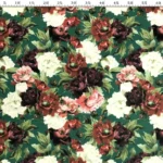 Carnation Flower Green Colored Drapery and Cushion Fabric