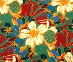 Colorful Tropical Floral Nostalgic Drapery Fabric