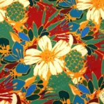 Colorful Tropical Floral Nostalgic Drapery Fabric