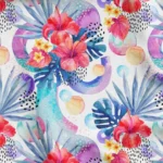 Colorful Tropical Flower Designs Upholstery Fabric