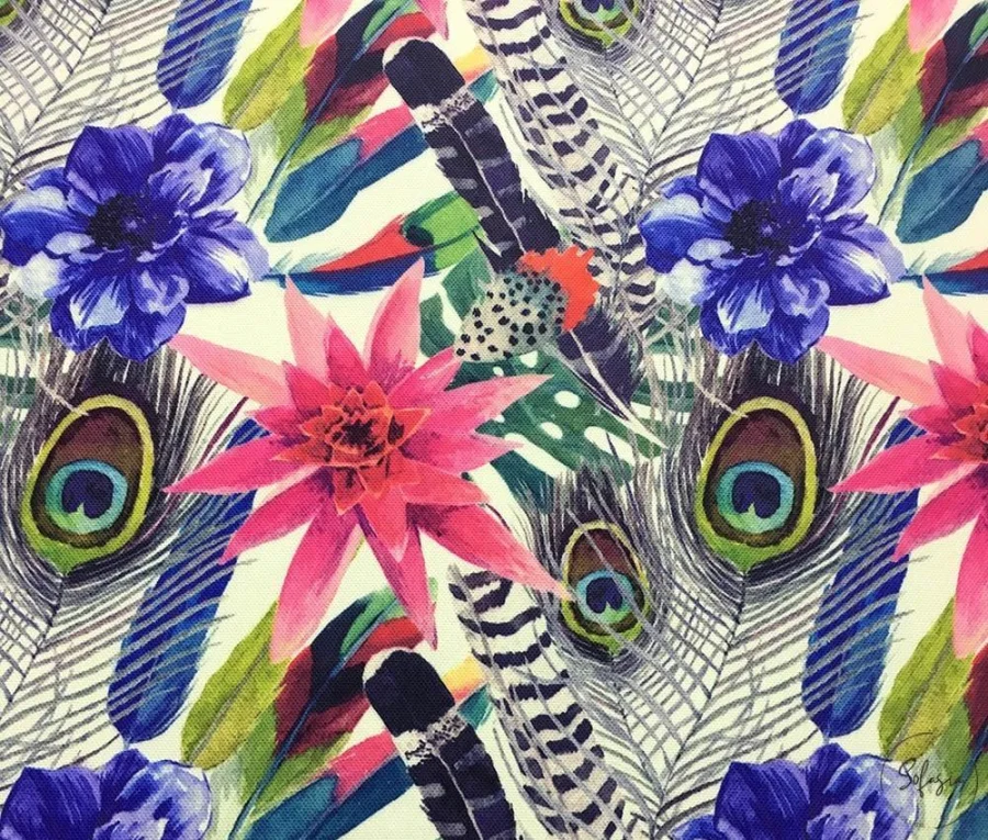 Feather Patterned Fuchsia Floral Sofa Covering Fabric Feather Patterned Fuchsia Floral Sofa Covering Fabric - Image 1