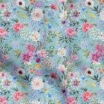 Floral Patterned Turquoise Sofa and Drapery Fabric