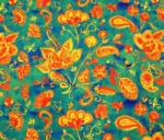 Green Paisley Pattern Yellow Flowers Drapery Fabric