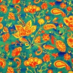 Green Paisley Pattern Yellow Flowers Drapery Fabric