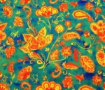 Green Paisley Pattern Yellow Flowers Drapery Fabric - Image 4