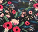 Green Pink Flower Bouquet Patterned Black Upholstery Fabric - Image 3