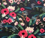 Green Pink Flower Bouquet Patterned Black Upholstery Fabric