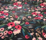 Green Pink Flower Bouquet Patterned Black Upholstery Fabric - Image 4