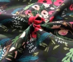 Green Pink Flower Bouquet Patterned Black Upholstery Fabric - Image 5