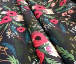 Green Pink Flower Bouquet Patterned Black Upholstery Fabric - Image 6