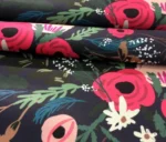 Green Pink Flower Bouquet Patterned Black Upholstery Fabric - Image 7