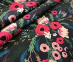 Green Pink Flower Bouquet Patterned Black Upholstery Fabric - Image 8