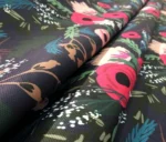 Green Pink Flower Bouquet Patterned Black Upholstery Fabric - Image 9