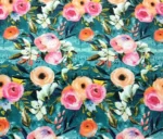 Green Sofa Upholstery Fabric with Oil Painting Large Flowers Pattern