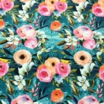 Green Sofa Upholstery Fabric with Oil Painting Large Flowers Pattern