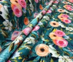 Green Sofa Upholstery Fabric with Oil Painting Large Flowers Pattern - Image 8