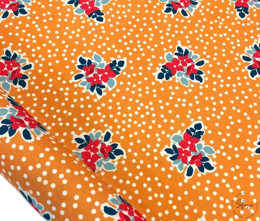 Orange Background and Flower Motif Fabric Model Orange Background and Flower Motif Fabric Model - Image 1