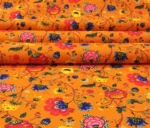 Orange Background Small Floral Upholstery Fabric - Image 7