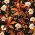 Orange Lily and White Chrysanthemum Flower Pattern Fabric Pattern