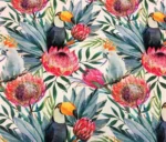 Toucan Patterned Fuchsia Floral Curtain Fabric