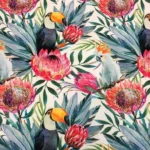Toucan Patterned Fuchsia Floral Curtain Fabric