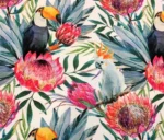 Toucan Patterned Fuchsia Floral Curtain Fabric - Image 5