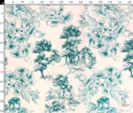 Turquoise Toile de Jouy Style Country Houses Patterned Sofa Upholstery Fabric