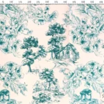 Turquoise Toile de Jouy Style Country Houses Patterned Sofa Upholstery Fabric