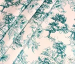 Turquoise Toile de Jouy Style Country Houses Patterned Sofa Upholstery Fabric - Image 6