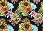 Vintage Dahlia Patterned Black Sofa Covering Fabric
