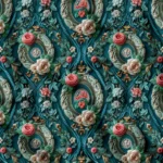 Vintage Floral Motifs Classic Green Upholstery Fabric