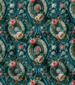 Vintage Floral Motifs Classic Green Upholstery Fabric