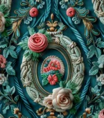 Vintage Floral Motifs Classic Green Upholstery Fabric - Image 4