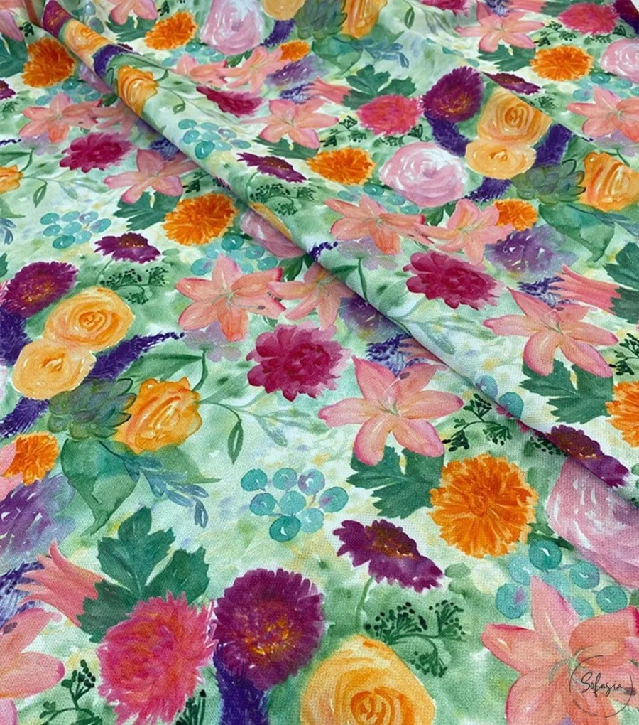 Watercolor Flower Motif Sofa and Curtain Fabric Watercolor Flower Motif Sofa and Curtain Fabric - Image 1