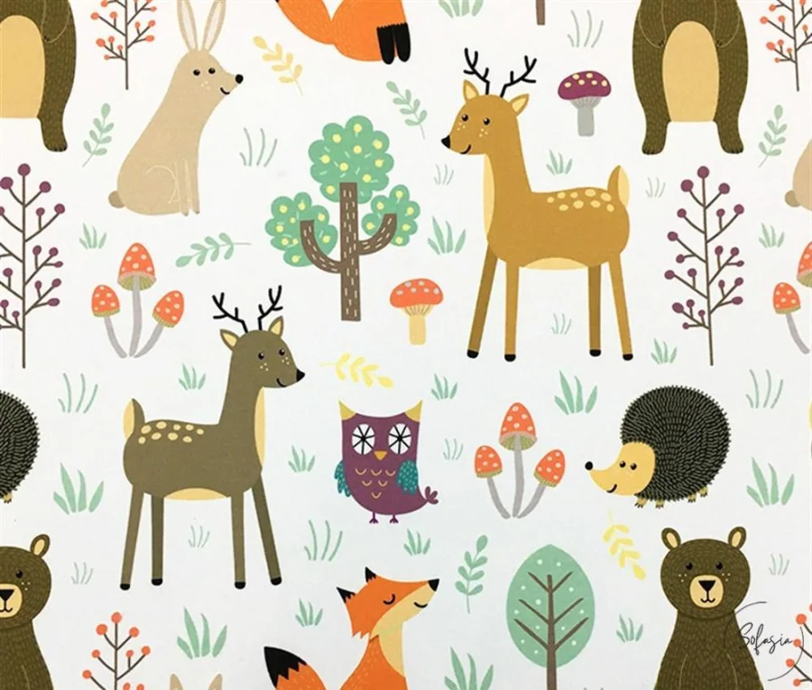Animal and Forest Patterned Children's Curtain Fabric Animal and Forest Patterned Children's Curtain Fabric - Image 1