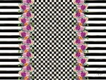 Black and White Checked Floral Horizontal Striped Upholstery Fabric