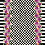 Black and White Checked Floral Horizontal Striped Upholstery Fabric