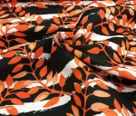 Black and White Striped Curtain Fabric with Orange Leaves - Image 3