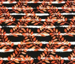 Black and White Striped Curtain Fabric with Orange Leaves