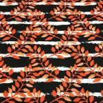 Black and White Striped Curtain Fabric with Orange Leaves