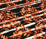 Black and White Striped Curtain Fabric with Orange Leaves - Image 5